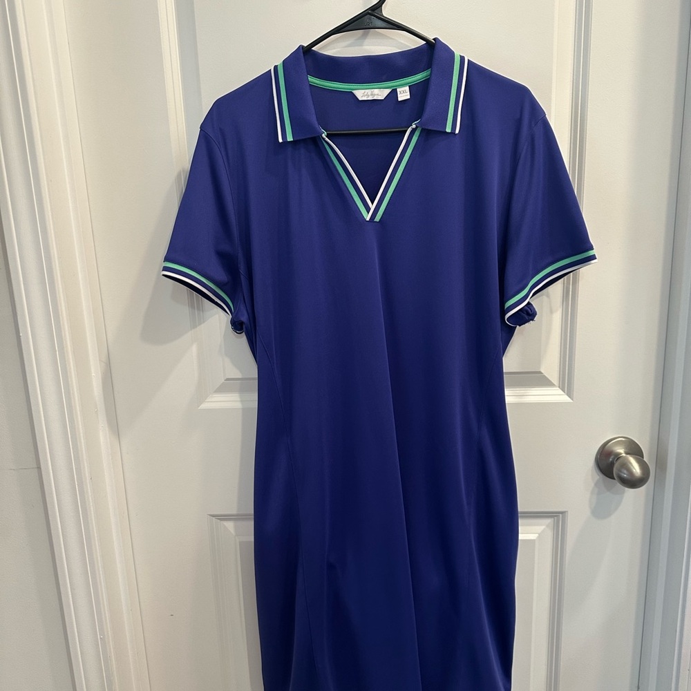 Lady Hagen Blue Polo Dress with Green and White Trim